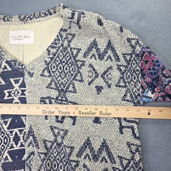 Pilcro Anthropologie Sweater Top Women S Oversized Boxy Thermal Aztec Boho Hippy - Picture 8 of 13